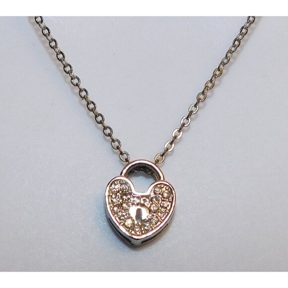 Elegant Dainty Rhinestone Heart Lock Necklace - Picture 2 of 4